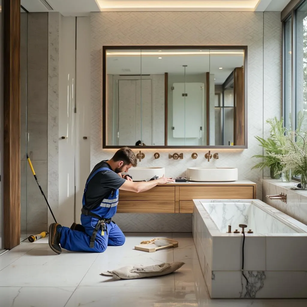 Instalación de bañera moderna